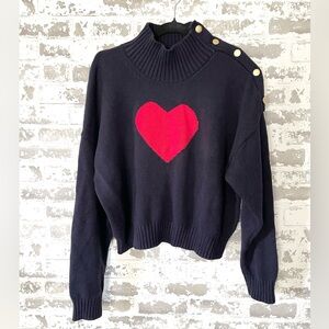 Free Assembly Heart Sweater XXL Cropped Mock Neck Gold Button Shoulder